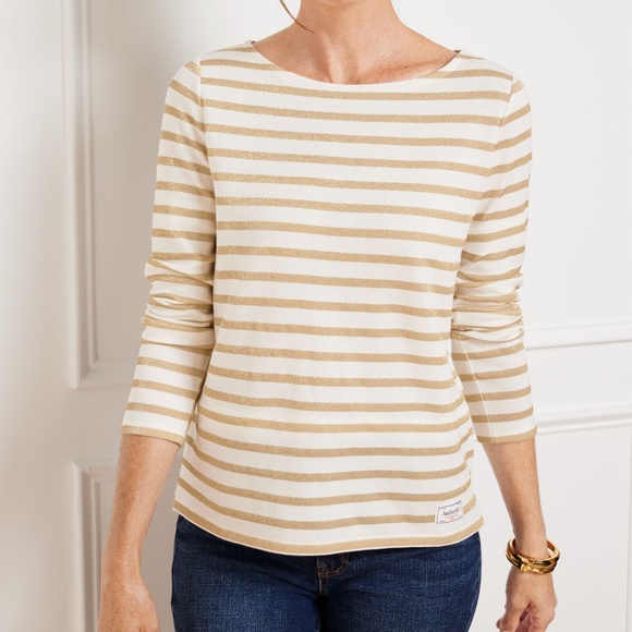 Talbots Tops - Authentic Talbots Metallic Fleur Stripe Medium 3/4 Length Sleeve Top
